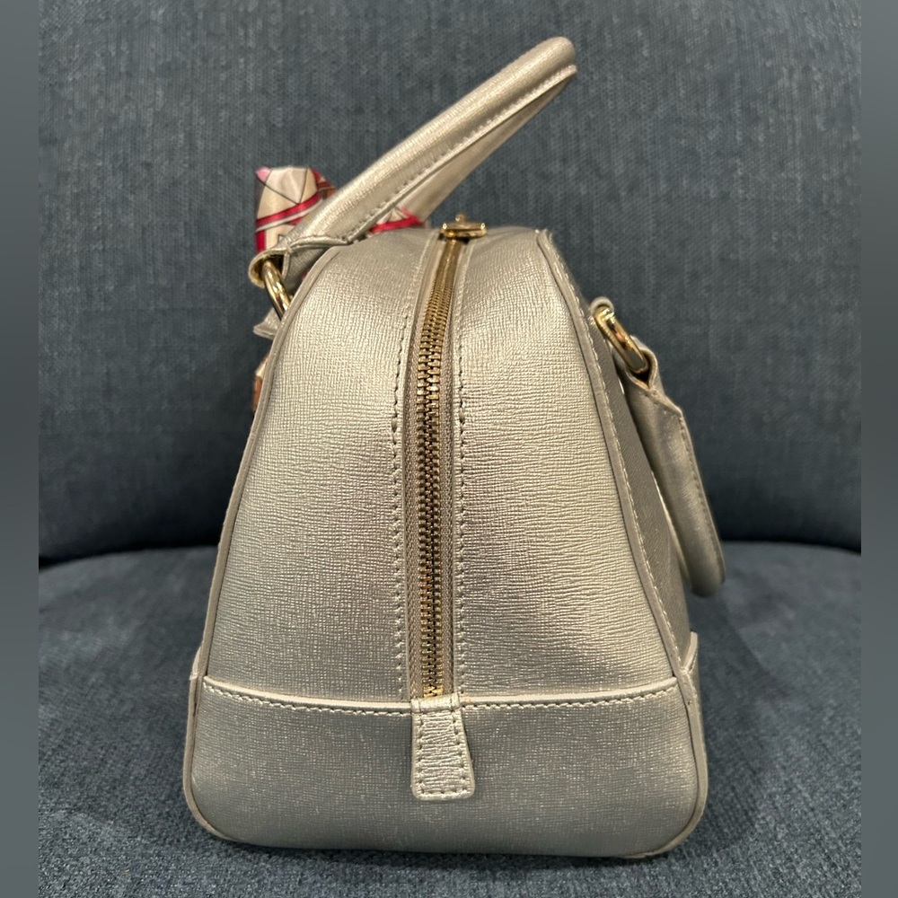 Furla Metallic Silver Leather Satchel with  Bag Scarf - Picture 5 of 13
